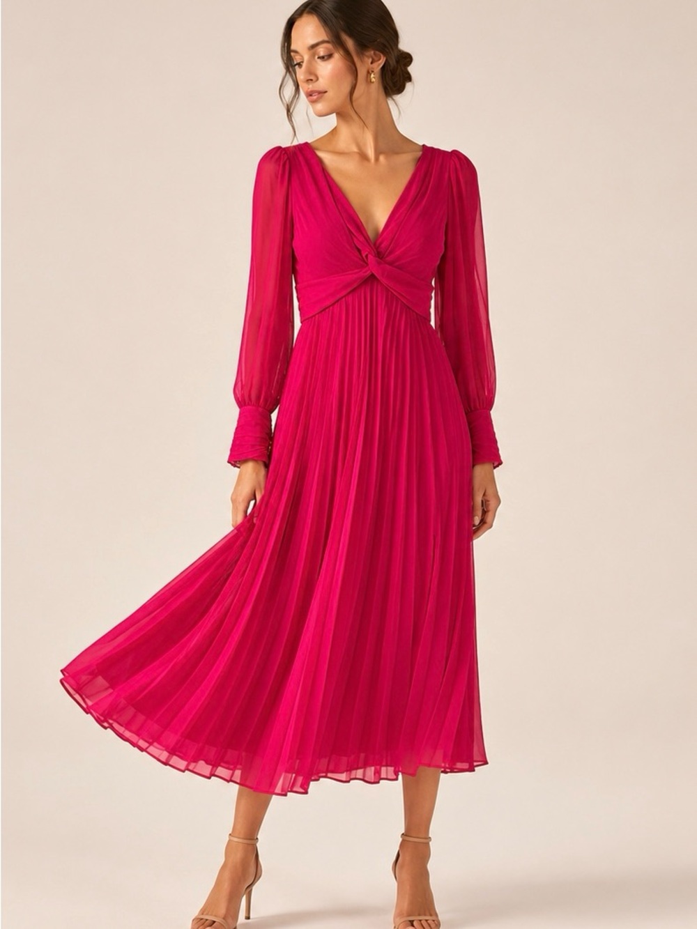Zara Barbie Fuchsia Pleated Midi Dress with Twist Front XS